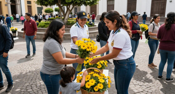 Lima Municipality Distributes Yellow Flowers To Celebrate Spring