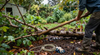 Righting a Blown-Over Tree After a Monsoon Storm