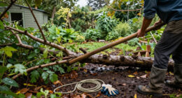 Righting a Blown-Over Tree After a Monsoon Storm